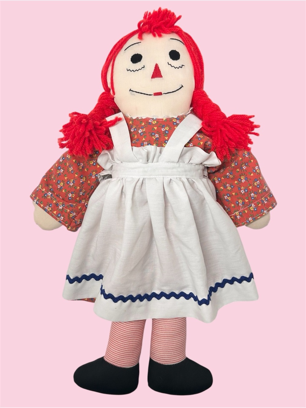 Vintage Hand Crafted Home Made Raggedy Ann Doll Yarn Hair 19 Inch I Love You